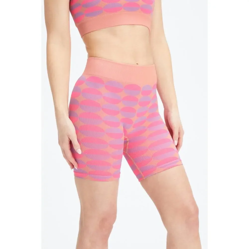 Fabletics Seamless High Waisted 9'' Rib Short Womens Small Pink Rave Geo New